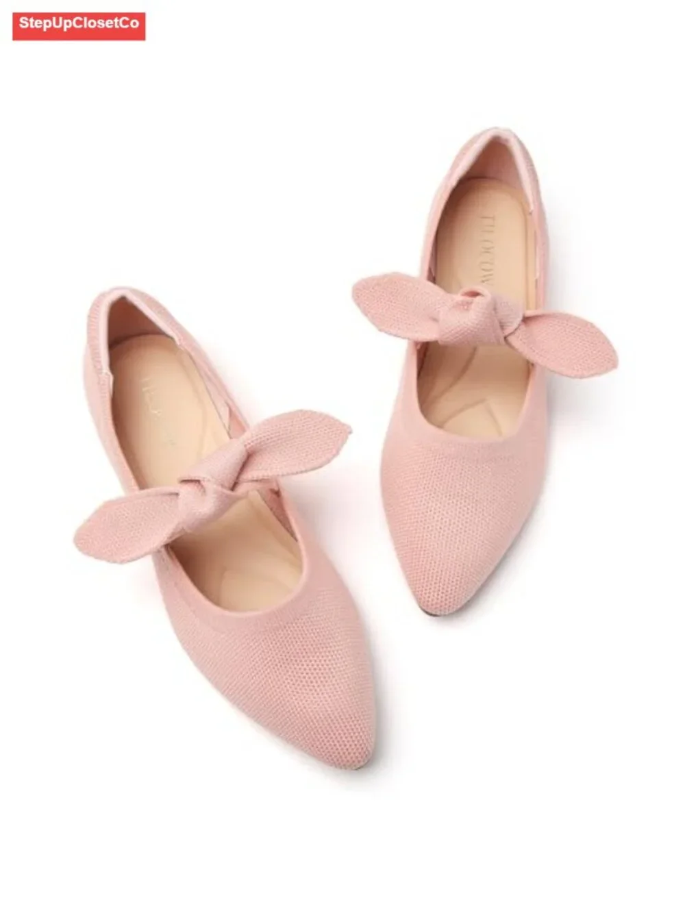 Knit Bow Ballet Flats Pointed Toe Mary Jane Shoes Comfortable Dressy Loafers